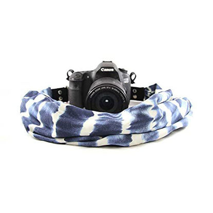 Picture of Capturing Couture Scarf Camera Strap with Hidden Pocket, Woodstock Blue - Zipper Pocket for Smartphone and More, USA Made