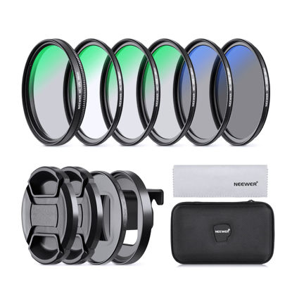 Picture of NEEWER 58mm Lens Filter Kit Compatible with GoPro Hero 8 7 6 5, Neutral Density Polarizer Filter Set, 4 ND Filters (ND4/ND8/ND16/ND32), CPL Filter, UV Filter, 2 Lens Caps&2 Adapter Rings