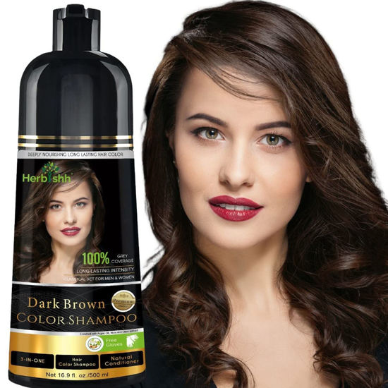 Picture of Herbishh Hair Color Shampoo for Gray Hair - Magic Hair Dye Shampoo - Colors Hair in Minutes-Long Lasting-500 Ml-3-In-1 Hair Color-Ammonia-Free | Herbishh (Dark Brown)