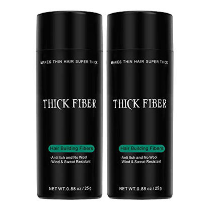 Picture of THICK FIBER Hair Building Fibers for Thinning Hair & Bald Spots (BLACK, Pack of 2) - 25g Bottle - Conceals Hair Loss in Seconds - Hair Fiber concealer for Men & Women