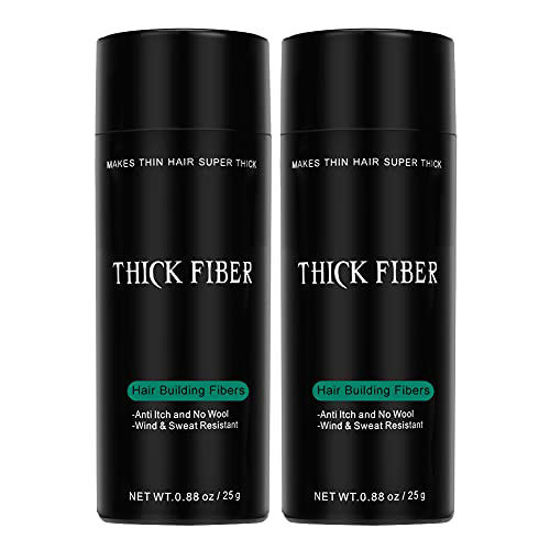 Picture of THICK FIBER Hair Building Fibers for Thinning Hair & Bald Spots (BLACK, Pack of 2) - 25g Bottle - Conceals Hair Loss in Seconds - Hair Fiber concealer for Men & Women