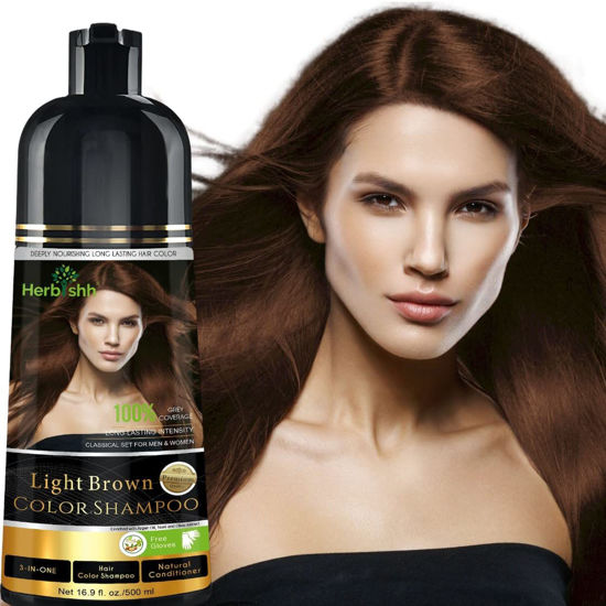 Picture of Herbishh Hair Color Shampoo for Gray Hair - Magic Colors Hair in Minutes-Long Lasting-500 Ml-3-In-1 Hair Color-Ammonia-Free | (Light Brown)