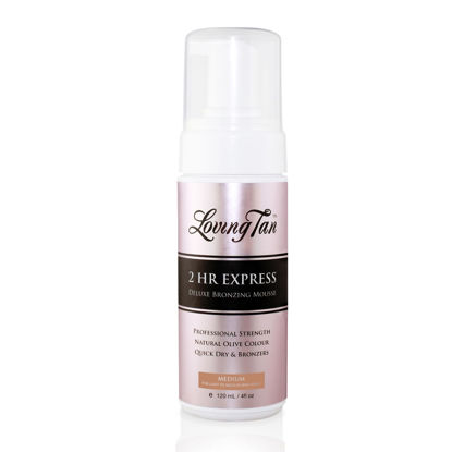 Picture of Loving Tan 2 HR Express Mousse, Medium - Streak Free, Natural looking, Professional Strength Sunless Tanner - Up to 5 Self Tan Applications per Bottle, Cruelty Free, Naturally Derived DHA - 4 FL Oz