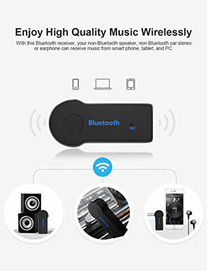 GetUSCart- NHJN Bluetooth Receiver/Car Kit,Portable Wireless Car Audio Adapter  3.5mm Aux Stereo Output (Bluetooth 4.2, A2DP, Built-in Microphone) for Car/Home  Stereo Sound System ?