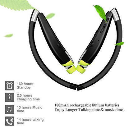 Picture of Bluetooth Headset, Wireless Headphones-Ayyie [30 Hrs Playtime ] Wireless Neckband Design Tri-Foldable Retractable Headset for iPhone X/8/7 Plus Samsung Galaxy S9 Note 8 and Other Smartphones