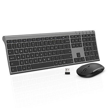 Picture of Wireless Keyboard Mouse, Jelly Comb 2.4GHz Ultra Slim Full Size Rechargeable Wireless Keyboard and Mouse Combo for Windows, Laptop, Notebook, PC, Desktop, Computer (Black and Gray)