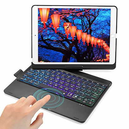 Picture of Taotique Touch iPad Keyboard Case for 10.2 inch iPad 8th Generation (2020), 7th Gen, iPad air 3, iPad Pro 10.5 Case with Keyboard, 7 Color Backlight, 360° Rotation Keyboard Case for iPad - Black