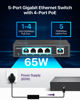 Picture of Loocam 5 Port Gigabit PoE Switch, 4 Port PoE+ 65W 1000Mbps and 1 Uplink Port, IEEE802.3af/at Plug and Play Unmanaged Ethernet Network Switch, Sturdy Metal Casing