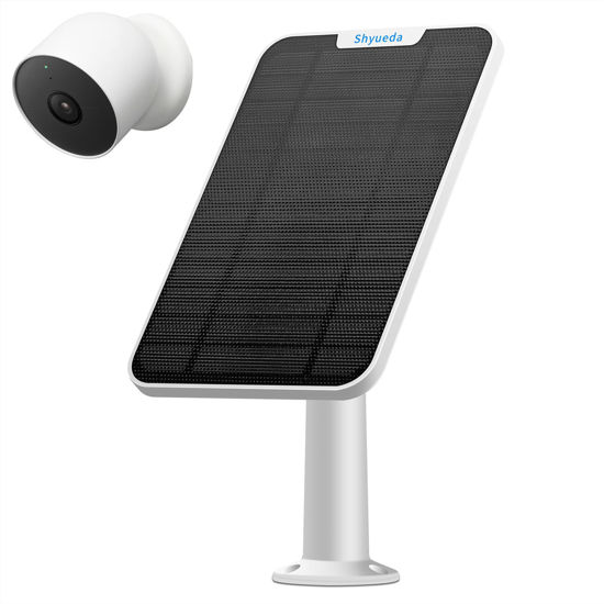 Picture of 4W Solar Panel Charging Compatible with Google Nest Camera Outdoor & Indoor (Battery Version), IP65 Weatherproof,Includes Secure Wall Mount,with Upgraded Professional Anti-Theft Rope(White) (1)