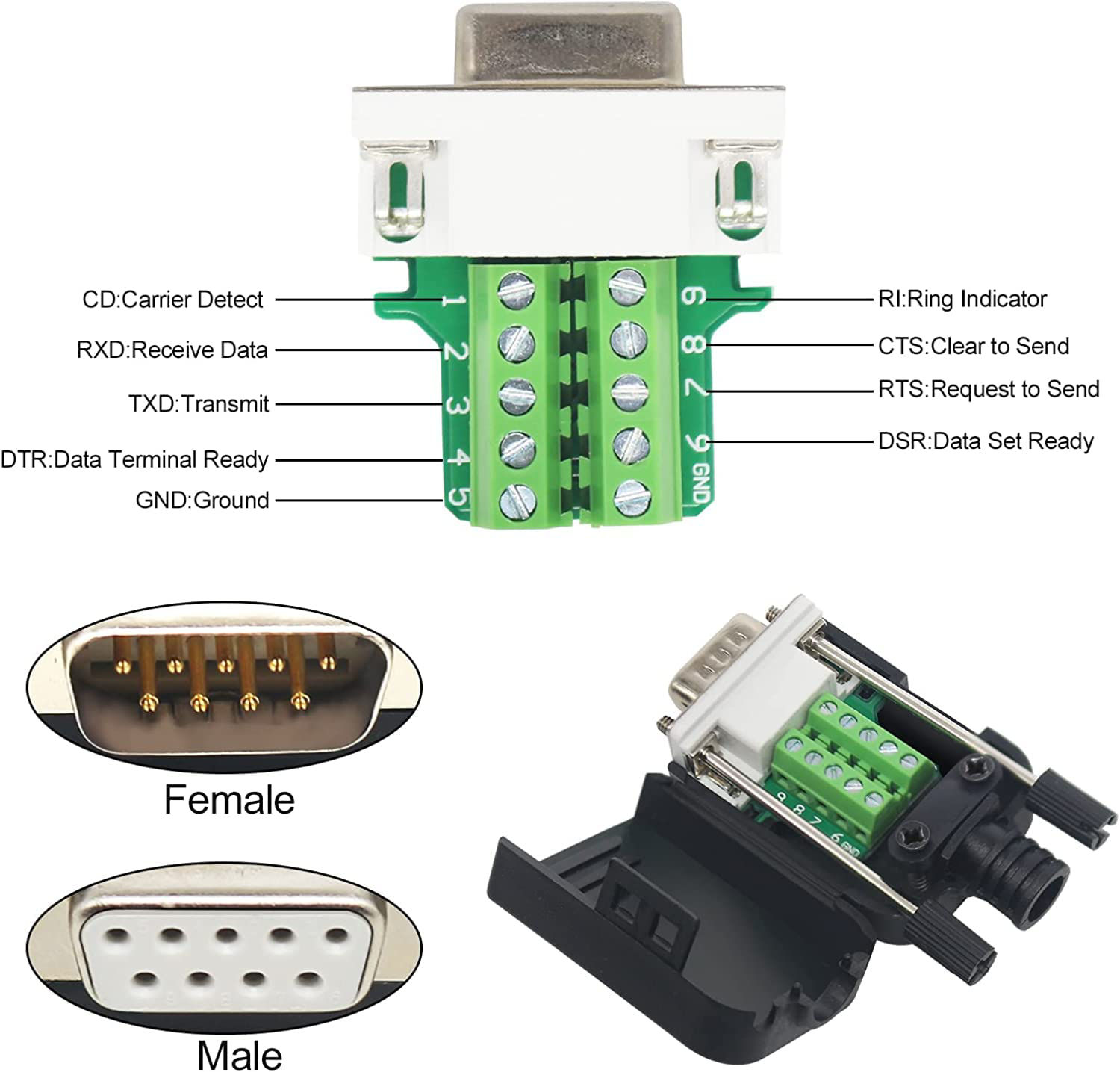 GetUSCart- YIOVVOM DB9 Breakout Connector to Wiring Terminal RS232 D ...