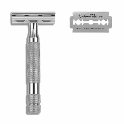 Picture of ROCKWELL RAZORS 2C Razor with 5 Blades, 6 Piece Set, White Chrome | 2 Adjustable Shave Settings = TWO razors for the cost of ONE