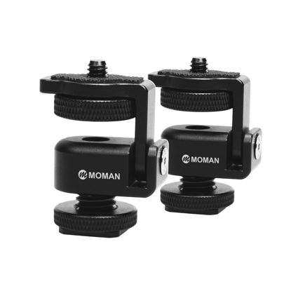 Picture of Moman Ball Head Cold Shoe Mount 1/4" Mini Adapter BH02 with 1/4"-20 Thread for Camera Microphone LED Video Light Monitor, 2 Pack