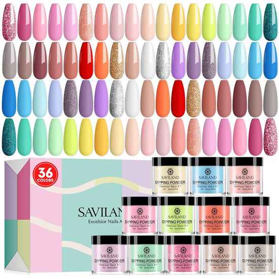 Saviland Acrylic Nail Kit - 36 Glitter Acrylic Powder Set Nail Kit