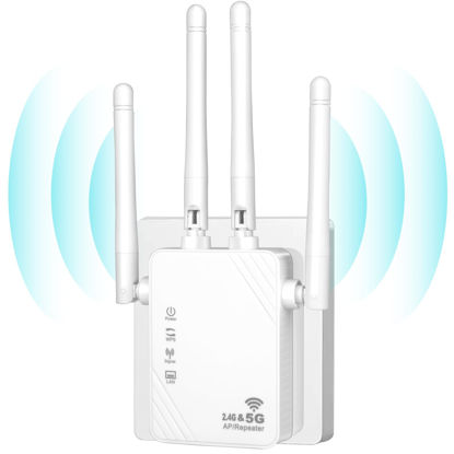 Picture of 2023 Newest WiFi Extender, WiFi Repeater, 1200Mbps Booster Amplifier 2.4&5GHz Dual Band (8500sq.ft), 4 Antennas 360° Full Coverage Dual Band Signal Strong Penetrability, Supports Ethernet Port&AP Mode