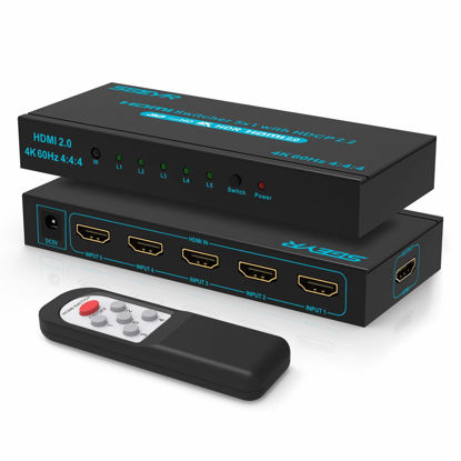 Picture of SGEYR 4K@60Hz 5x1 HDMI Switch HDMI Selector Switch 5 Port HDR IR Remote 4K HDMI Selector Box 5 in 1 Out Auto Switch HDMI Switcher 2.0 HDCP 2.2, Full HD/3D Compatible with //DVD///Projector