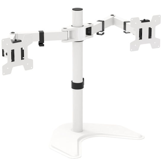 Picture of WALI Dual Monitor Stand, Free Standing Desk Mount for 2 Monitors up to 27 inch, 22 lbs. Weight Capacity per Arm, Fully Adjustable with Max VESA 100x100mm (MF002-W), White