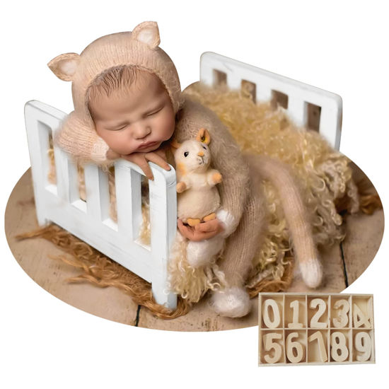 Picture of Baby Photography Bed Wooden Bed Newborn Photography Prop Baby Photo Props White Vintage Old Style Wood Doll Bed Detachable Photo for Baby Photo Studio