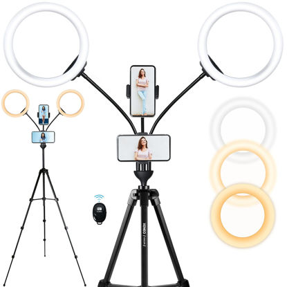 Picture of Xeneo Big Ring Light with Tripod Stand & Two Phone Holders, 10’’ Dual Dimmable Light Ring for Live Stream/ Vlog/Makeup/YouTube/Video Shooting/Video Conference