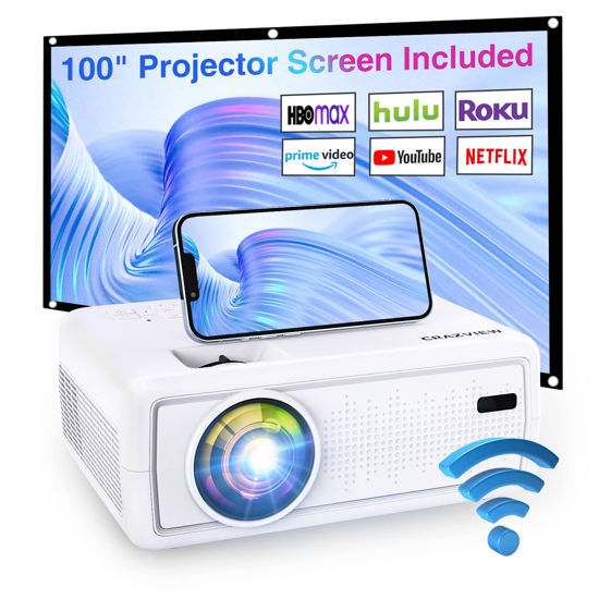 Picture of CRAZVIEW Projector，Mini Projector with WiFi and Bluetooth, Support HD 1080P, 7500L Portable Projector with 100" Screen, Compatible with Fire Stick/HDMI/VGA/USB/AV/PS4/iOS and Android