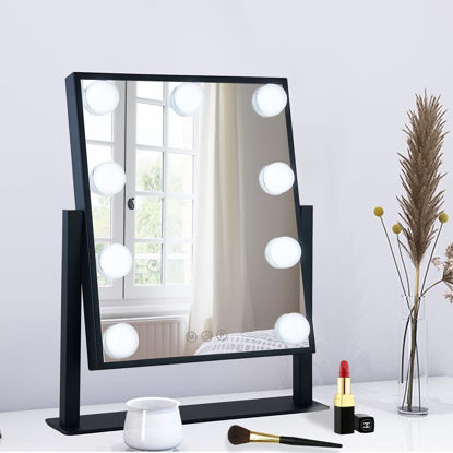 Picture of BWLLNI Lighted Makeup Mirror Hollywood Mirror Vanity Mirror with Lights, Touch Control Design 3 Colors Dimable LED Bulbs, Detachable 10X Magnification, 360°Rotation, Black.