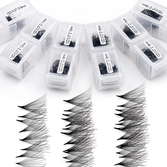 Picture of Premade Fans Eyelash Extensions 1200PCS Eyelash Extension 10D Volume Lash Extension Loose Promade Fans C/D Curl Mixed Length 9-20mm Pointed Base Pre Made Lashes(1200PCS-10D-0.07-D, 9-20mm mixed)