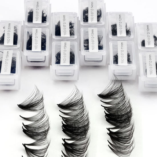 Picture of Premade Fans Eyelash Extensions 1200PCS Eyelash Extension 16D Volume Lash Extension Loose Promade Fans C/D Curl Mixed Length 9-20mm Pointed Base Pre Made Lashes(1200PCS-16D-0.07-C, 9-20mm mixed)