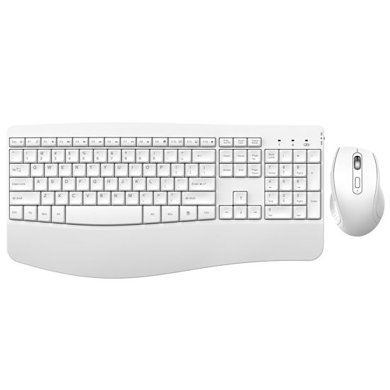 Picture of Wireless Keyboard and Mouse - Ergonomic Keyboard and Mouse Combo Full Size Keyboard Cordless with Palm Wrist Rest Ergonomic Mouse Wireless for Windows Computers Laptops - White