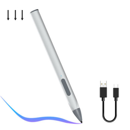 Picture of SSS·GRGB Stylus Pen for Microsoft Surface Pro9/8/X/7/6/5/4/3 Surface Go 3/2/1 Surface 3/Laptop/Studio/Book 4/3/2/1 with 4096 Tilt Pressure Palm Rejection Magnetic Attachment Rechargeable, Silver