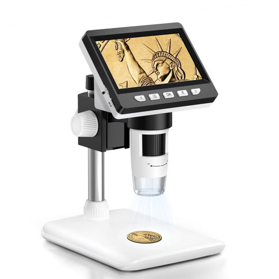 Picture of 4.3" Coin Microscope - Aopick LCD Digital Microscope 1000X, 1080P USB Coin Magnifier for Error Coins with 8 Adjustable LED Lights, PC View, Compatible with MacOS Windows