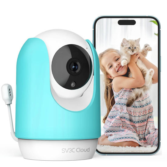 Picture of SV3C Indoor Security Camera 2K Pan/Tilt Wireless WiFi Pet Camera Temp & Humidity Cry Noise and Motion Detection, Two Way Audio 2.4G Baby Monitor IR Night Vision Compatible with Alexa