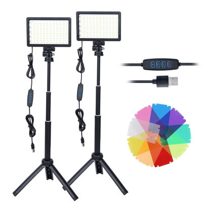 Picture of LED Video Light Kit for Camera,Dimmable 10000K 2-Pack Photography Lighting with Adjustable Tripod Stand 9Color Filters,USB LED Fill Lights for Tabletop Shooting,Video Recording Conference YouTube