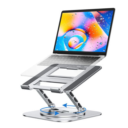 Picture of MCHOSE Adjustable Laptop Stand for Desk, Ergonomic Riser with 360° Rotating Base, Foldable Notebook Computer Holder Compatible MacBook Air Pro, Dell XPS, More 10-17" Laptops, Silver