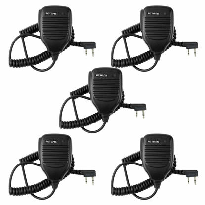 Picture of Retevis 2 Pin Shoulder Mic Speaker 2 Way Radio Microphone for Baofeng BF-888S UV-5R Kenwood Retevis H-777 RT21 RT22 RT-5R Walkie Talkie (5 Pack)