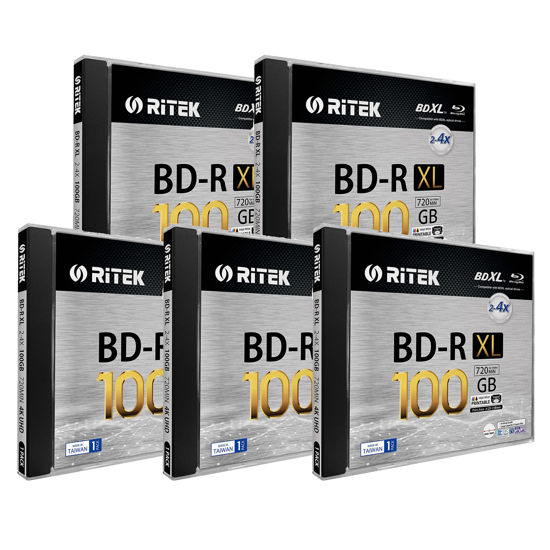 Picture of 5 Pack Ritek BD-R XL BDXL 100GB Archival Grade Triple Layers 4X White Inkjet Hub Printable Blank Disc w/Standard Jewel Case