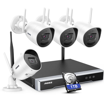 Picture of ANNKE 5MP Super HD Wireless Security Camera System with 2T2R MIMO Antennas, 8CH H.265+ NVR and 4X 1920P WiFi IP Outdoor Cameras with 100ft EXIR 3.0 Night Vision, Metal Housing, 1TB HDD Included-WS500