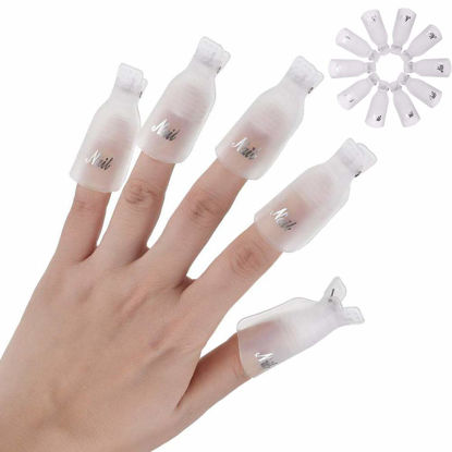 Picture of HiMo 10PC Plastic Acrylic Nail Art Soak Off Cap Clip UV Gel Polish Remover Wrap Tool (White)