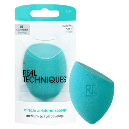 Picture of Real Techniques Miracle Airblend Sponge, Matte Makeup Blending Sponge, For Liquid, Cream, & Powder Products, Offers Medium To Full Coverage, Foundation Sponge, Packaging May Vary, 1 Count