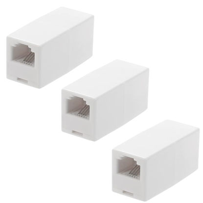 Picture of LanSenSu RJ11 Coupler, Straight Telephone Inline Coupler RJ11 6P4C Inline Keystone Jack Female to Female Straight Telephone Cable Cord Extension Adapter White 3 Pack