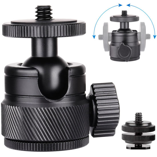 Picture of Mini Ball Head VIELKNOV Low Profile Small Ball Head with 1/4" Hotshoe, 360 Degree Rotatable CNC Aluminum Small Tripod Head for Digital Cameras, Mini SLRs, Tripods Camcorder Light Stand, Max Load 11lb