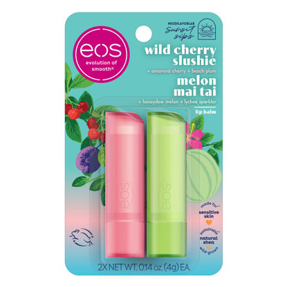 Picture of eos Sunset Sips Lip Balms- Melon Mai Tai & Wild Cherry Slushie, All-Day Moisture, Lip Care, 0.14 oz, 2-Pack