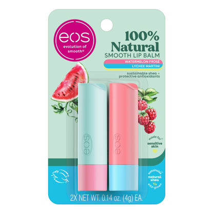 Picture of eos 100% Natural Lip Balm Sticks- Watermelon Frosé and Lychee Martini | Dermatologist Recommended for Sensitive Skin | All Day Moisture | 0.14 oz | 2-Pack