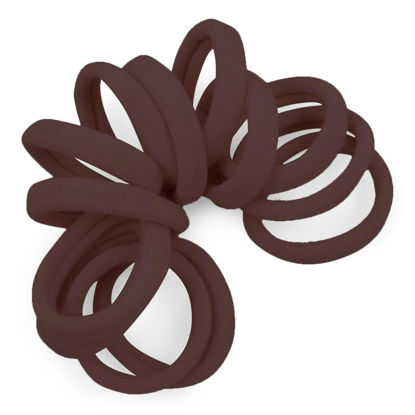 Picture of Cyndibands Dark Brown Seamless Hair Ties - Extra Gentle Soft and Stretchy Nylon Fabric Ponytail Holders - 12 Pack