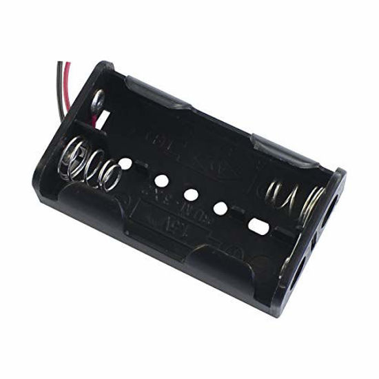 Picture of DaierTek 2Pcs AA Battery Holder 2 x 1.5V Plastic Battery Case Box 3V Black with Wire Leads