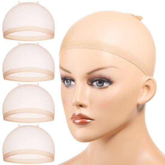 Picture of Fandamei HD Wig Caps, 4PCS Ultra Thin Wig Caps Invisible Light Brown, Nylon Wig Cap for Women Stretchy, Natural Transparent HD Wig Caps for Lace Front Wigs. Summer Wear Comfortable Wig Cap