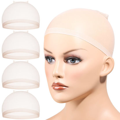 Picture of Fandamei HD Nylon Wig Caps Ultra Thin, 4PCS Super Thin Wig Caps Nude, Nylon Wig Cap for Women Stretchy, Natural Transparent HD Wig Caps for Lace Front Wigs. Summer Wear Comfortable Wig Cap(Nude)