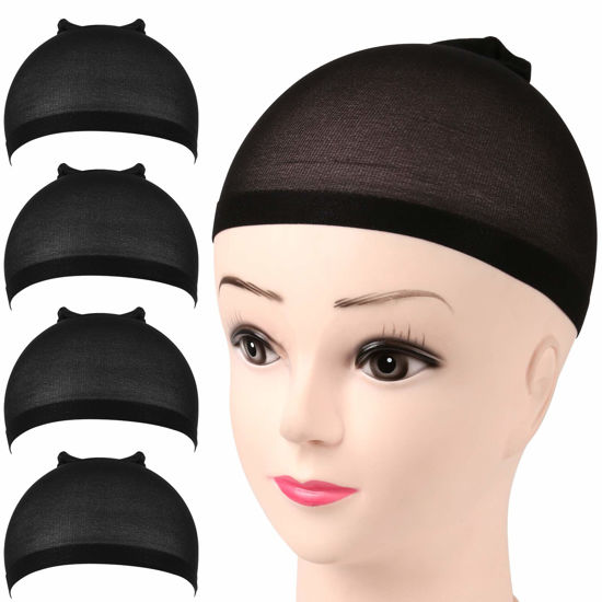 Picture of Fandamei Nylon Wig Caps, 4 Pieces Stocking Wig Caps for Women (Black