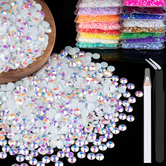 Picture of 4000pcs 4mm Resin Rhinestones Bulk, White AB Flatback Round Jelly Rhinestones Bedazzling Non Hotfix Crystal Gems Large Quantity Wholesale for DIY Crafts Clothes Bottles Tumblers Face Makeup Manicure