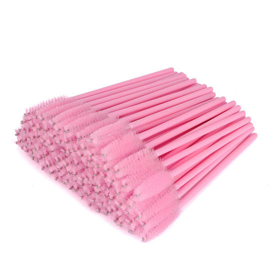 Picture of G2PLUS Disposable Eyelash Mascara Brushes Wands Applicator Makeup Kits 100 Pack Eyelash Spoolies Eyelashes Brush for Eyelash Extensions and Eyebrow Brush (Baby Pink)