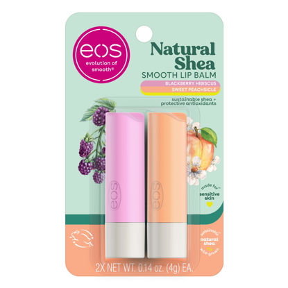 Picture of eos Natural Shea Lip Balm- Blackberry Hibiscus & Sweet Peachsicle, Made for Sensitive Skin, Lip Care Products, 0.14 oz, 2-Pack