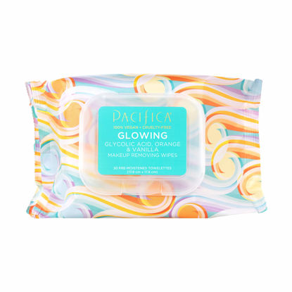 Picture of Pacifica Beauty, Glowing Makeup Remover Wipes, Glycolic Acid, Coconut Water, Aloe Infused, Daily Cleansing, Exfoliating, Clean Skin Care, Plant Fiber Facial Towelettes, Vegan & Cruelty Free